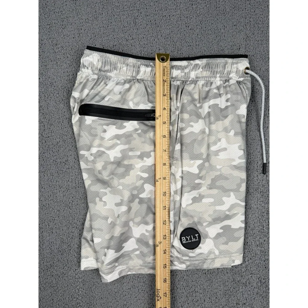 BYLT Shorts Mens Gray Camo Lined Gym Training Wicking Stretch Gym Performance - Picture 6 of 6